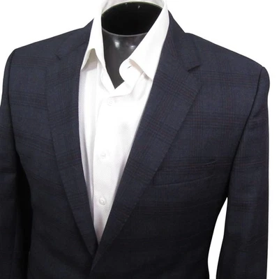 Hugo Boss Sport Coat 42L Navy Blue Windowpane Check Wool Double Vent - Image 1 of 4