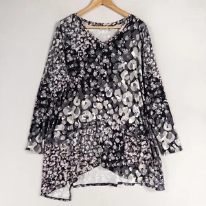 LOGO BY LORI GOLDSTEIN Tunic Top 1X Black Gray Print Stretch Knit Long Sleeve - Picture 1 of 9