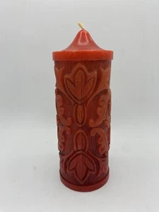 Vintage 1960-70er Jahre Stumpenkerze rot Weihnachten Urlaub geschnitzt 8" - Bild 1 von 6