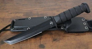 12” Fixed Blade Knife Stealth Black USMC Style Tanto Hard Kydex Sheath Full Size - Picture 1 of 8