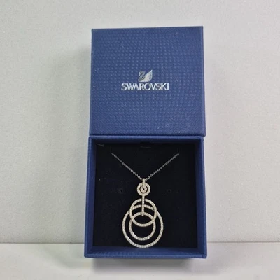 Swavorski Swan Crystal Purity Rhinestone 3 Rings Silver Tone Necklace With Box - Image 1 of 4