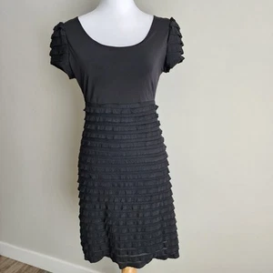 Teaberry Dress Womens Medium Black Ruffle Sexy Comfort LBD Stretch Classic - Picture 1 of 16
