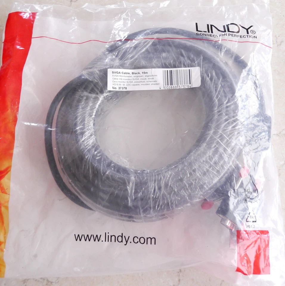 Lindy VGA Kabel 15m schwarz 37378 NEU - Bild 1 von 1