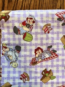 Raggedy Ann Andy Picnic Purple Gingham Check Cotton Fabric VTG 2yds 9" x 44" - Picture 1 of 4