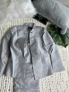 Silk Wool Gray Silver 2 Pieces Set Blazer Pants Formal Business Size 12 - Picture 1 of 8