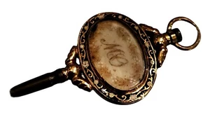 Rare Antique Victorian 18K Gold, Enamel & Human Hair Braidwork Pocket Watch Key - Picture 1 of 3