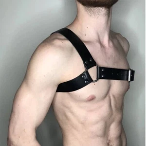 Cintura bondage uomo pettorina pelle PU imbracatura corpo cintura gay BDSM cinghia di ritenuta - Foto 1 di 3