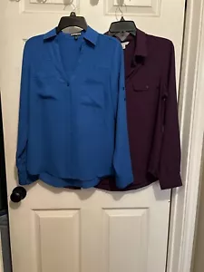 Lot Of 2 Womens Long Sleeve Button Up Blouses Express Size XS AE Size Small. - Picture 1 of 5