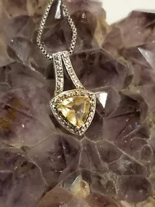 Citrine Teardrop Pendant. 8kt. CTC 325 White Gold. W/ 20" Sterling Silver Chain. - Picture 1 of 9