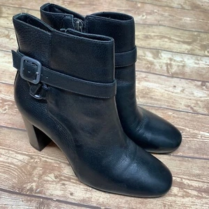 Johnston & Murphy Black Leather Side Zip Heel Booties Womens Size 7 M - Picture 1 of 14