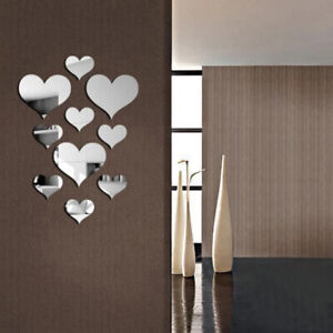 10Pcs/Set Durable Love Heart Stickers Wall Sticker Mirror Mural 3D Decal Decor