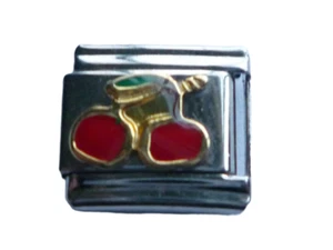 SILVER CLASSIC ITALIAN CHARM CHERRY FRUIT fits all design 9mm bracelet B3 - Picture 1 of 8