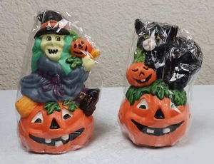 Candele vintage scolpite zucca strega sigillata e gatto nero sigillato  - Foto 1 di 7