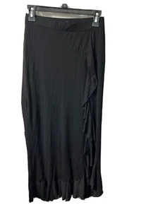 Falda Express Maxi Falda Volante Ranura Lateral Negra Rayón Largo Falda Talla XS X-pequeña - Imagen 1 de 5