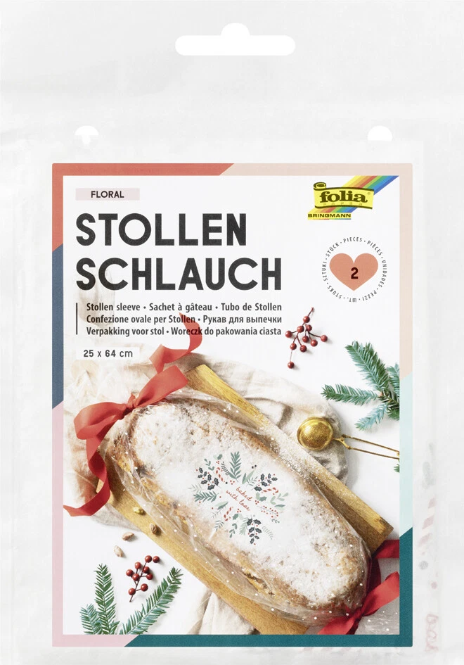 folia Stollenschläuche mit Weihnachtsdruck transparent 2 Stück - Bild 1 von 1