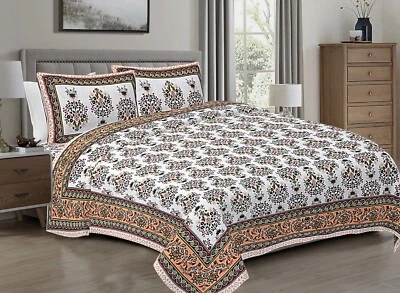 Telar N Bloom Jaipuri Serigrafía a Mano Algodón 1 Sábana 2 Funda de Almohada "90x108" Foto 1 de 4