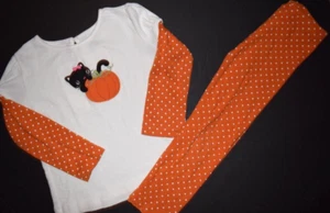 EUC GYMBOREE HALLOWEEN BLACK KITTY PUMPKIN SHIRT POLKA DOT LEGGINGS SET SIZE 4T - Picture 1 of 6