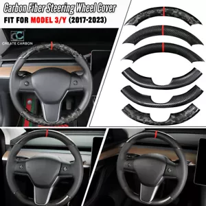 Real Carbon Fiber Steering Wheels Cover Trim Fit For Tesla Model 3/Y(2017-2023) - Foto 1 di 18