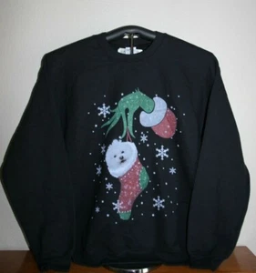 Kleiner weißer Hund in einem Strumpf gehalten von Green Fingers Sweatshirt Large in schwarz - Bild 1 von 5