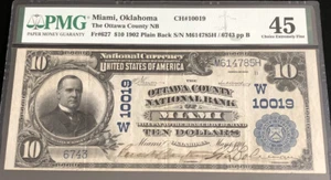 1902-$10PB-the OTTAWA CNB of MIAMI, OK-in PMG-45 holder. Nice note for collector - Picture 1 of 6
