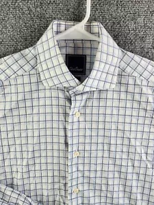 David Donahue Trim 15.5 34/35 Blue Plaid Long Sleeve Button Up Shirt 100% Cotton - Picture 1 of 15