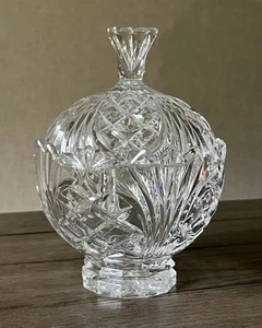 Vintage glasklar geschliffenes Glas Bonboniere Schale mit Deckel schön siehe Beschreibung - Bild 1 von 15