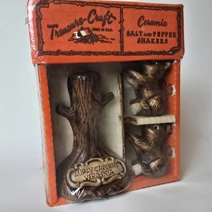 Vintage Treasure Craft Ceramica Orsi Albero Sale Pepe Shaker LURAY CAVERNS VA - Foto 1 di 24