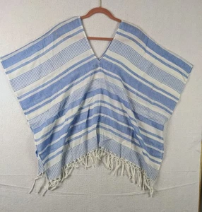 Mud Pie Melanie Blue White Striped Cotton Poncho Cover Up One Size - Picture 1 of 10