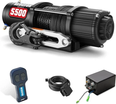 Cabrestante eléctrico 5500 lb UTV ATV 12V impermeable con cuerda sintética Hawse Fairlead Foto 1 de 4