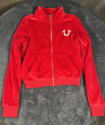 True Religion Women's Classic Velour Red Zip Hoodie Sweatshirt Size M - Image 1 of 4