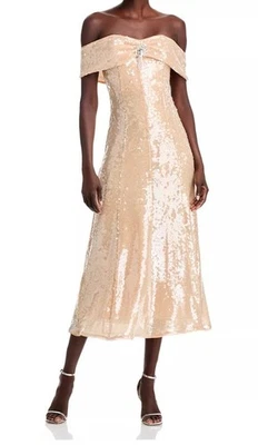 Vestido autorretrato talla 2 lentejuelas midi adornado hombro descubierto cristal Foto 1 de 3