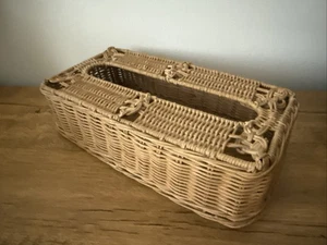 VINTAGE Korb rechteckig Taschentuch Kleenex Box Halter Abdeckung rechteckig Boho gewebt - Bild 1 von 9