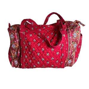 Vtg Vera Bradley Provencial Red Large Duffel Overnight Carry On Bag - Picture 1 of 8