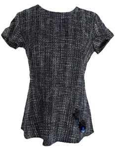Banana Republic Womens Size 10 Top Tweed Beaded Navy Blue Short Sleeve Classic - Picture 1 of 12