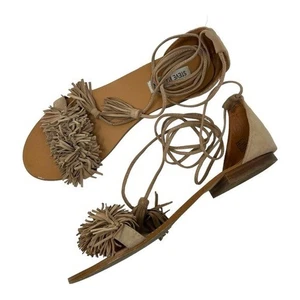 Steve Madden Tan Fringe Lace Up Sandals Size 9.5 - Picture 1 of 7