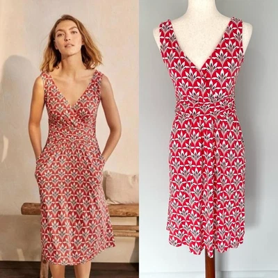 BODEN Effie Jersey Dress Cherrie Red Ivory Palm Print J0585 Size 6 - Image 1 of 4