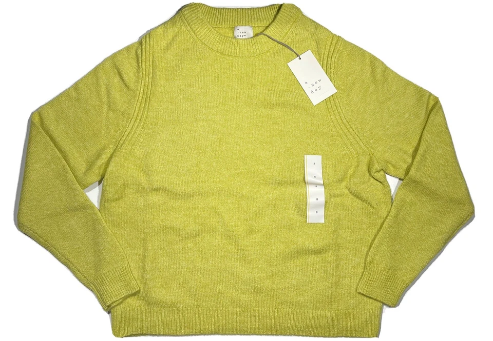 a Day Women's Crewneck Pullover Sweater Yellow/green Large B44