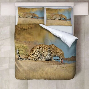 Leopard Licks Water 3D Print Duvet Quilt Doona Covers Pillow Case Bedding Sets - Bild 1 von 7