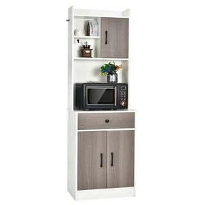3-Door 71" Kitchen Buffet Pantry Storage Cabinet w/Hutch Adjustable Shelf White - Picture 1 of 12