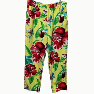 Ralph Lauren LRL Yellow Tropical Floral Print Linen Straight Pants 10 (31x28) - Picture 1 of 16