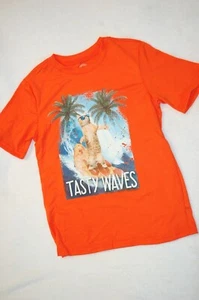 Boys S/S Orange T-Shirt COOL CAT SURFING PIZZA Tasty Waves XS S L XL / L XL PLUS - Picture 1 of 1