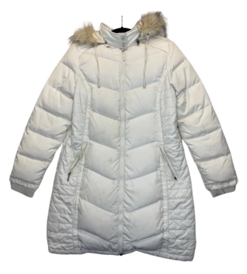 Route 66 - Abrigo acolchado de plumón blanco con capucha de piel sintética para mujer - Talla M Foto 1 de 4