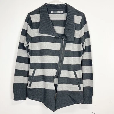 Suéter Athleta Mujer Talla Grande Gris Rayas Cremallera Lateral Tejido Mezcla Algodón Foto 1 de 4