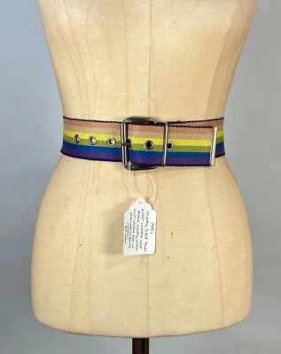 Cinturón vintage años 70 RAINBOW rayas tejido algodón cintura-cinch con hebilla plateada S. Foto 1 de 4