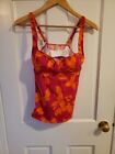 Lands End Womens Underwire Swimsuit Tankini TOP Size 34b Floral Pink Orange