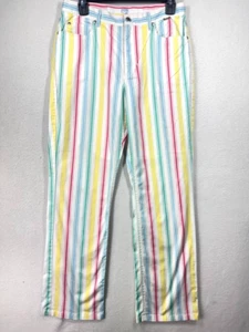 Escada Sport Womens Colorful Cotton Striped Flat Front Straight Leg Pants Sz 40 - Picture 1 of 13