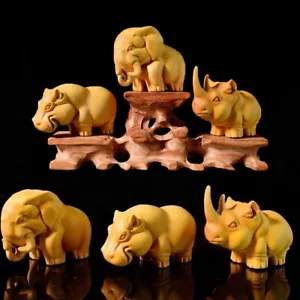 Wood Carving Elephant Animal Simple Wooden Crafts Statue Home Decoration Gift US - Picture 1 of 20