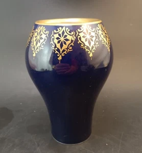 Unterweissbach Etch Cobalt Vase Weimar Porcelain w Etched Gold Trim, OBO - Picture 1 of 6