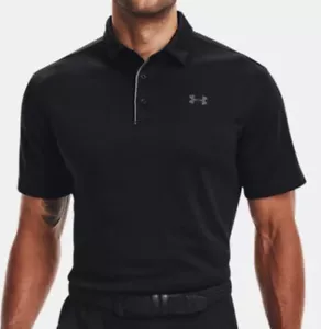 Men’s Under Armour Tech Polo Performance Golf Shirt Black Large New With Tags - Picture 1 of 4