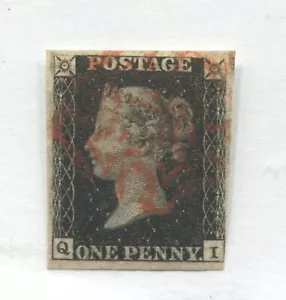 1840 Penny Black lettered QI with red MX and 4 mostly large margins - Bild 1 von 1